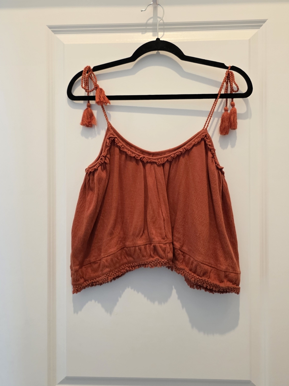 Topshop Rust Tassel-Trim Cropped Camisole
